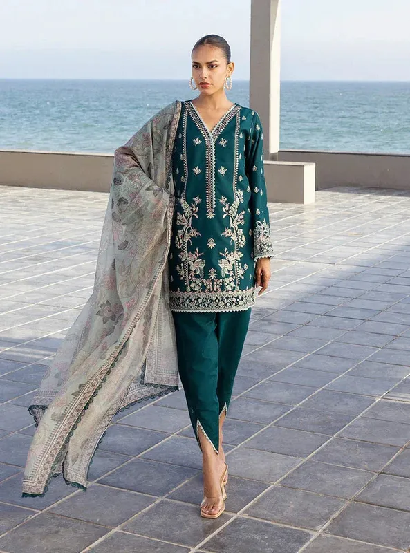 Zainab Chottani Tahra Lawn 25 Teal Green Organza – view 1 – Poshaq