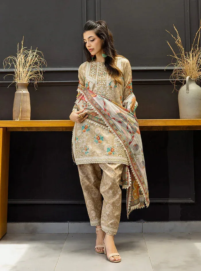 Zainab Chottani Tahra Lawn 25 Desert Sand Organza – view 2 – Poshaq