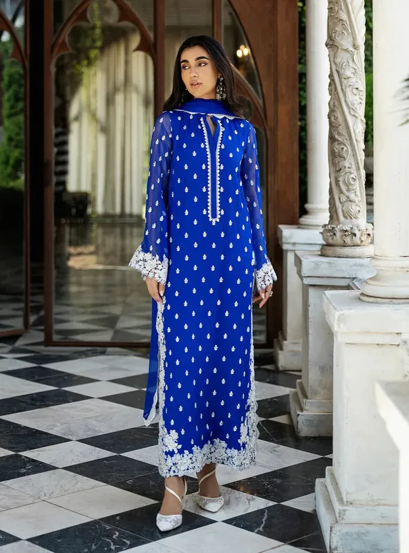 Zainab Chottani Ramadan Edit 25 Cobalt Blue Chiffon – view 1 – Poshaq