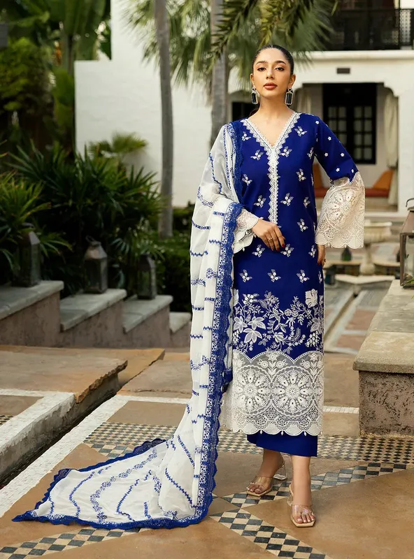 Zainab Chottani Chikankari 25 Cobalt Blue Chiffon – view 1 – Poshaq