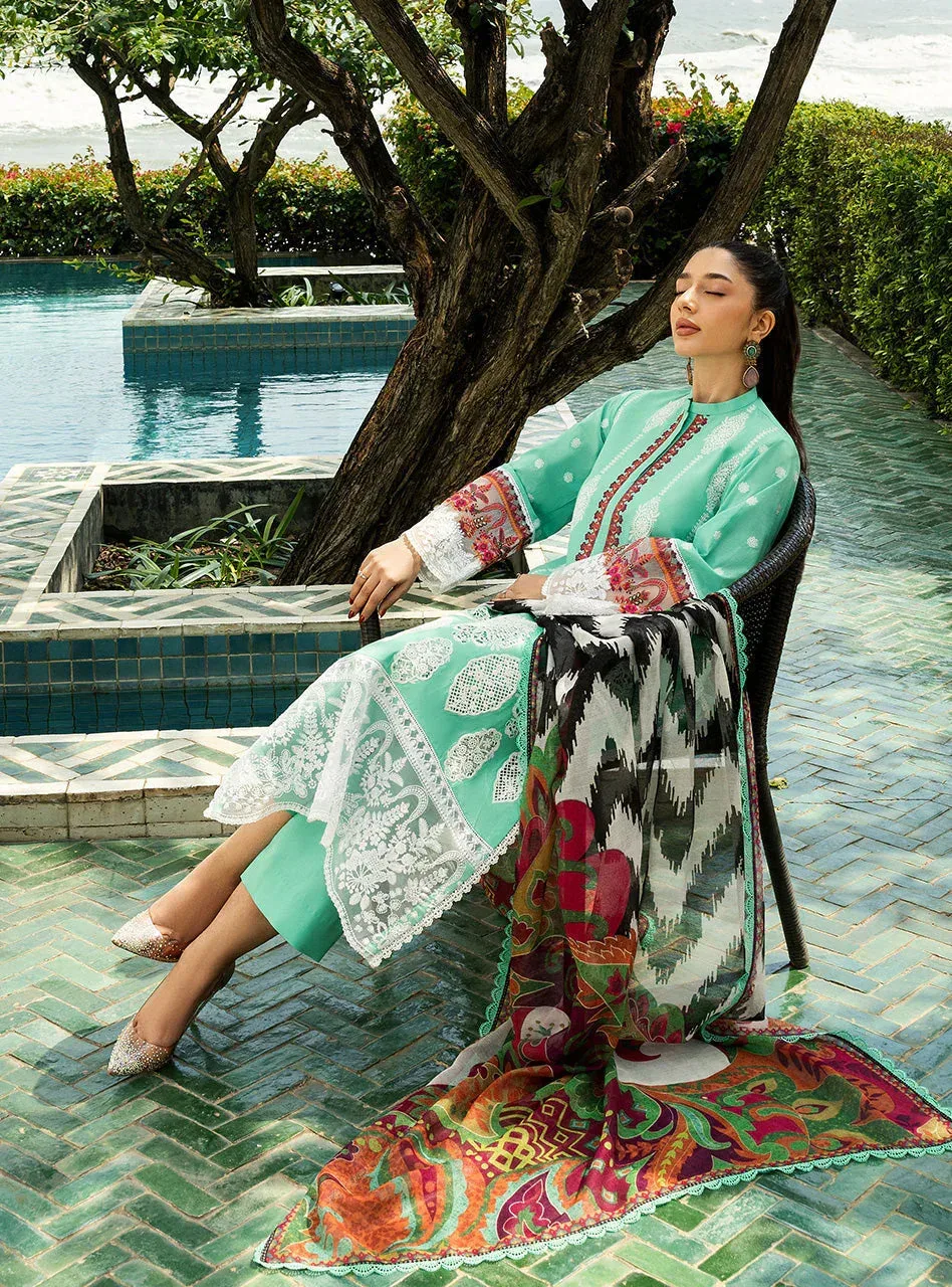 Zainab Chottani Chikankari 25 Mint Green – view 5 – Poshaq