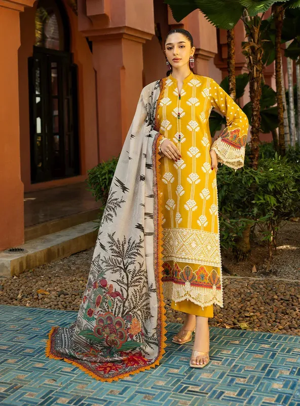 Zainab Chottani Chikankari 25 Mustard Yellow – view 1 – Poshaq