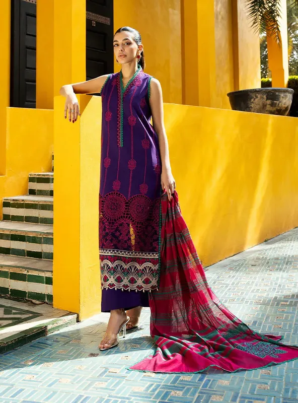 Zainab Chottani Chikankari 25 Deep Purple – view 1 – Poshaq