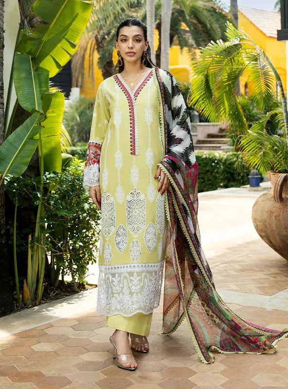 Zainab Chottani Chikankari 25 Lime – view 1 – Poshaq