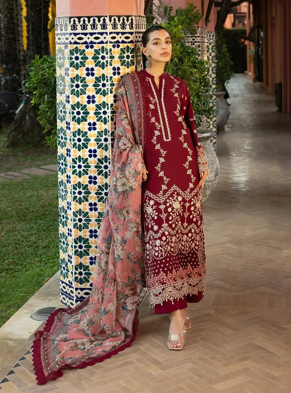 Zainab Chottani Chikankari 25 Maroon – view 1 – Poshaq