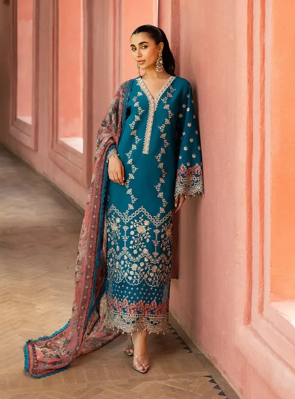 Zainab Chottani Chikankari 25 Teal – view 1 – Poshaq