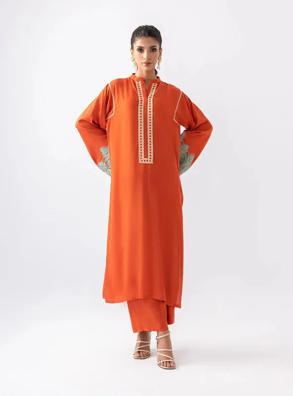 Zainab Chottani Aara Casual Pret Orange Viscose – view 1 – Poshaq