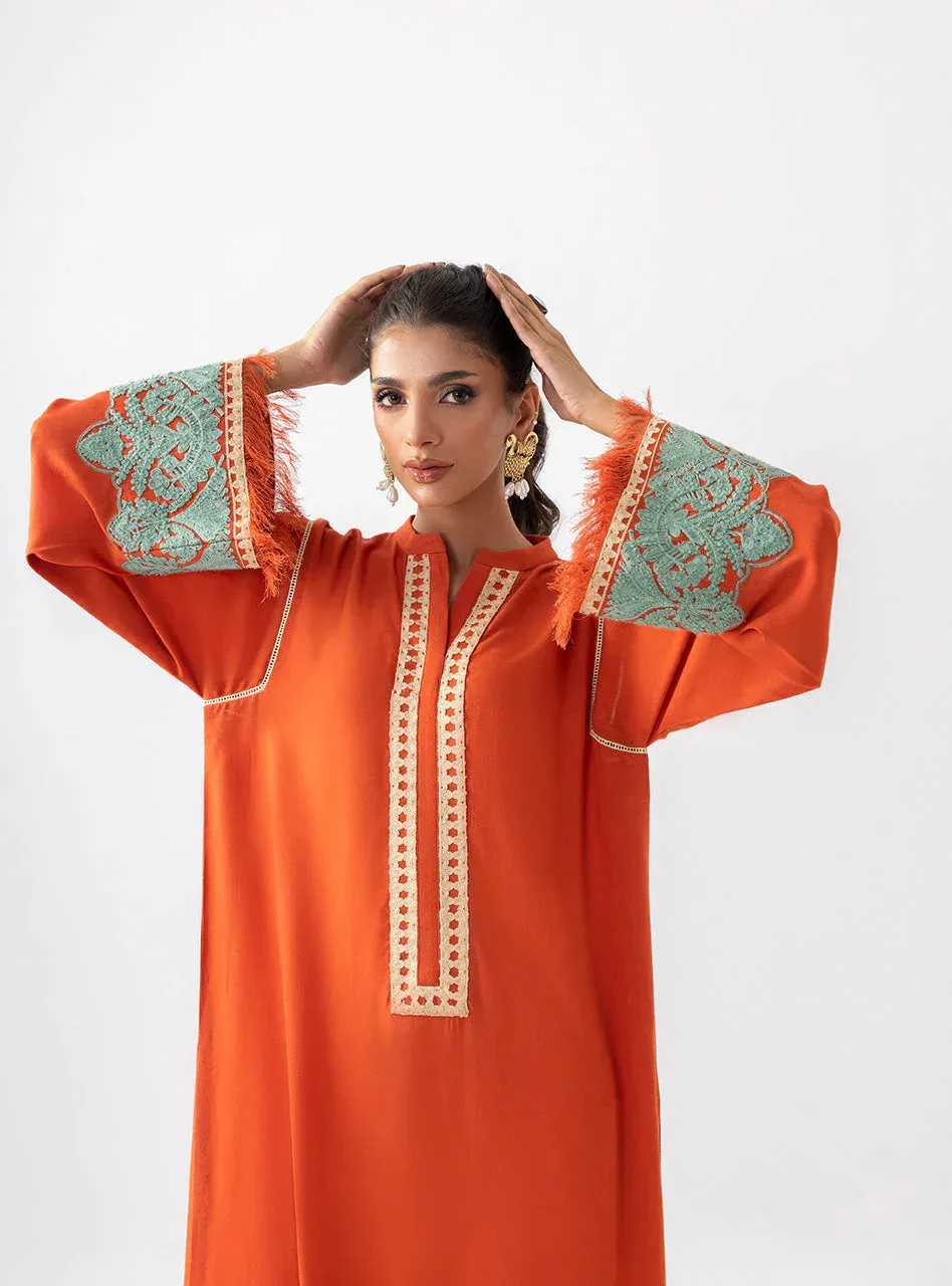 Zainab Chottani Aara Casual Pret Orange Viscose – view 2 – Poshaq