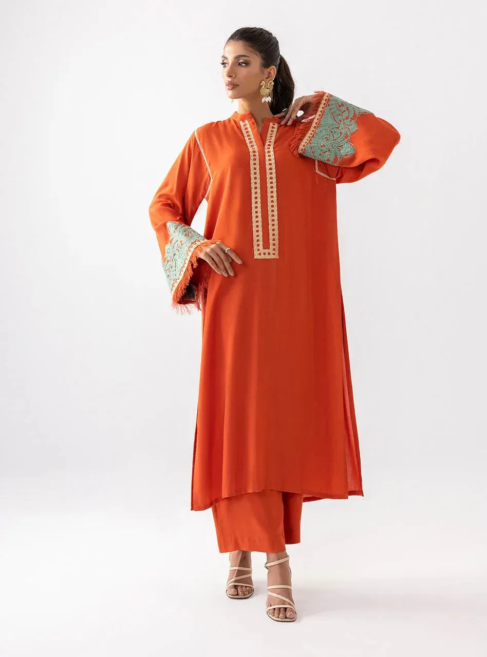 Zainab Chottani Aara Casual Pret Orange Viscose – view 6 – Poshaq