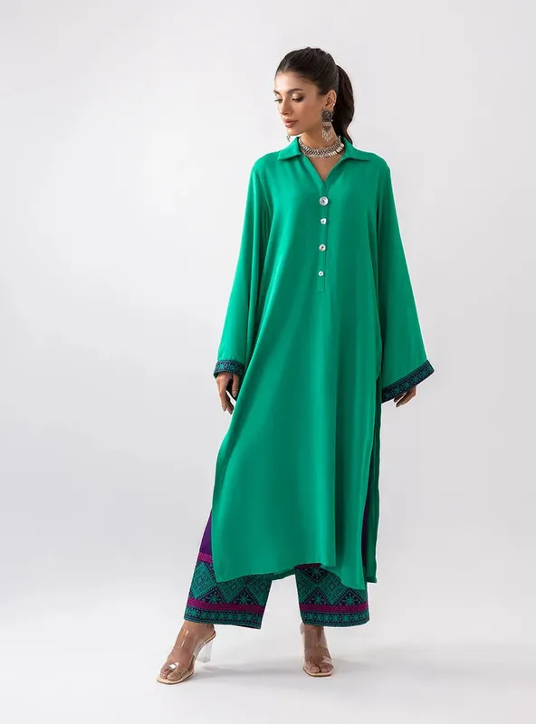 Zainab Chottani Aara Casual Pret Mint Green Viscose – view 1 – Poshaq