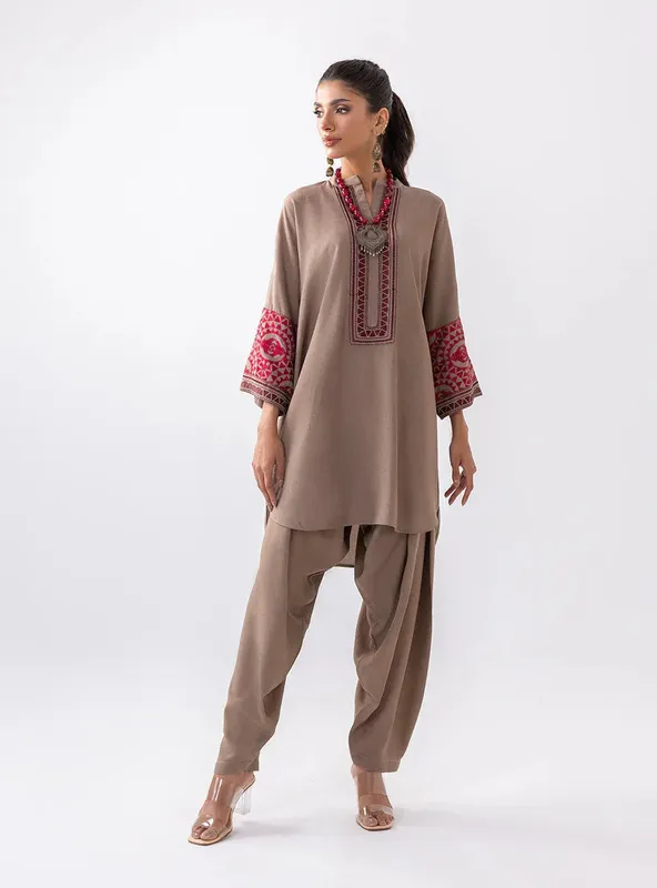 Zainab Chottani Aara Casual Pret Rosy Brown Viscose – view 1 – Poshaq