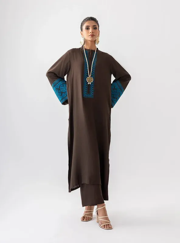 Zainab Chottani Aara Casual Pret Chocolate Brown Viscose – view 1 – Poshaq