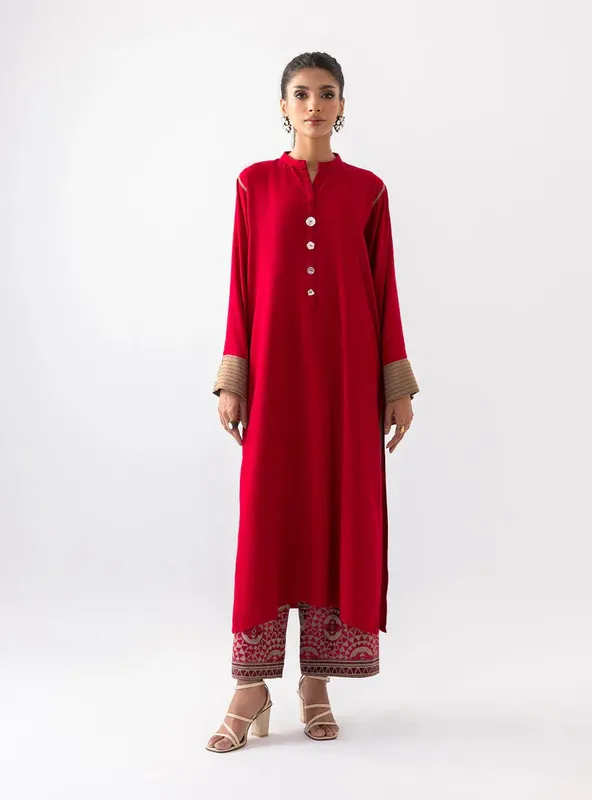 Zainab Chottani Aara Casual Pret Red Viscose – view 1 – Poshaq