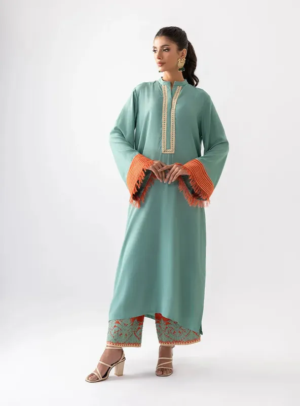 Zainab Chottani Aara Casual Pret Ice Blue Viscose – view 1 – Poshaq
