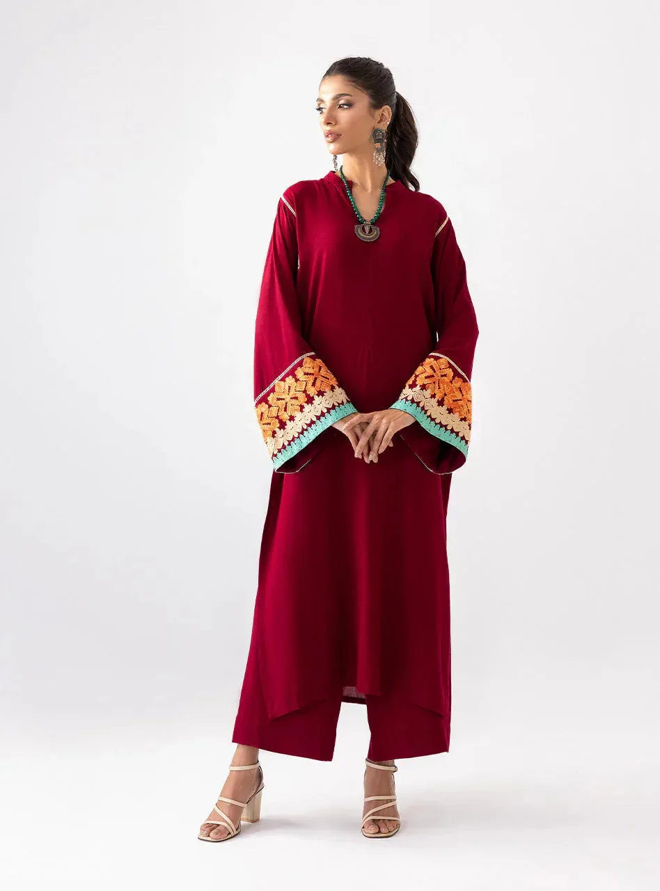 Zainab Chottani Aara Casual Pret Maroon Viscose – view 2 – Poshaq