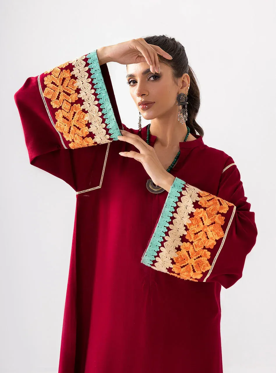 Zainab Chottani Aara Casual Pret Maroon Viscose – view 3 – Poshaq