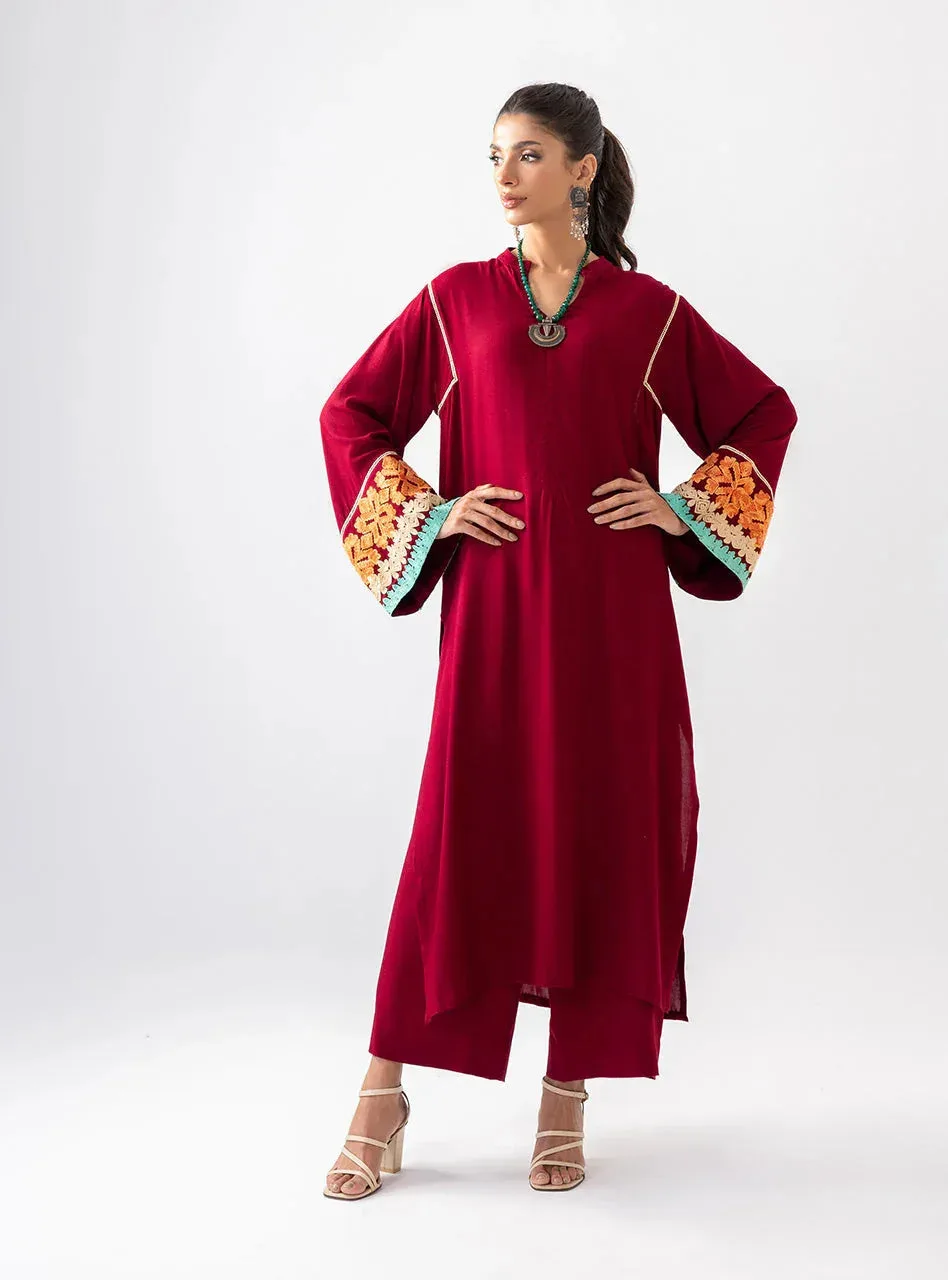 Zainab Chottani Aara Casual Pret Maroon Viscose – view 4 – Poshaq