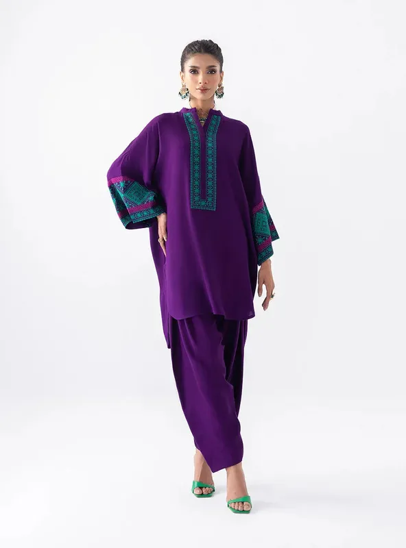 Zainab Chottani Aara Casual Pret Dark Purple Viscose – view 1 – Poshaq