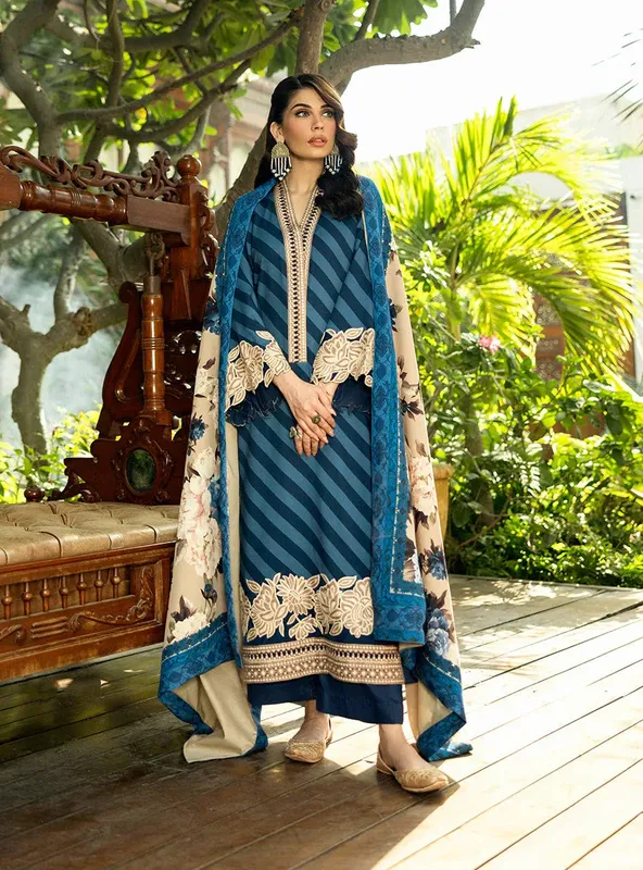 Zainab Chottani Winter Shawls 24 Navy – view 1 – Poshaq
