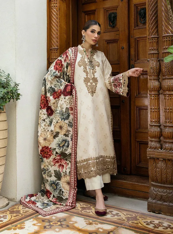 Zainab Chottani Winter Shawls 24 Ivory – view 1 – Poshaq