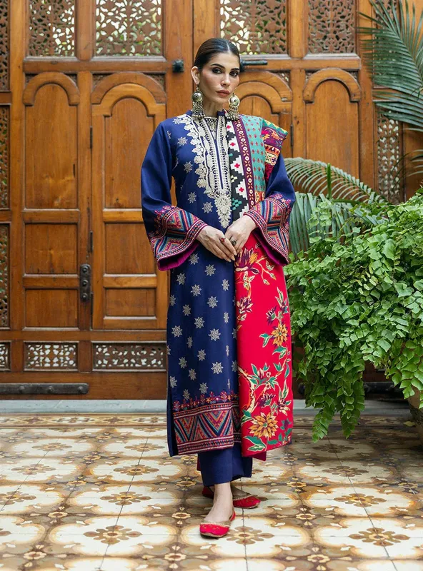 Zainab Chottani Winter Shawls 24 Navy – view 1 – Poshaq