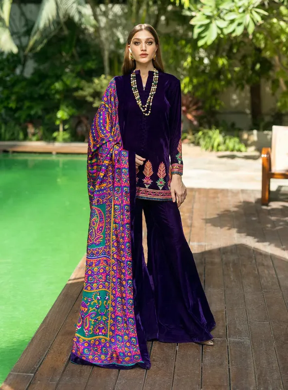 Zainab Chottani Makhmal Luxe Pret Deep Purple Velvet – view 1 – Poshaq