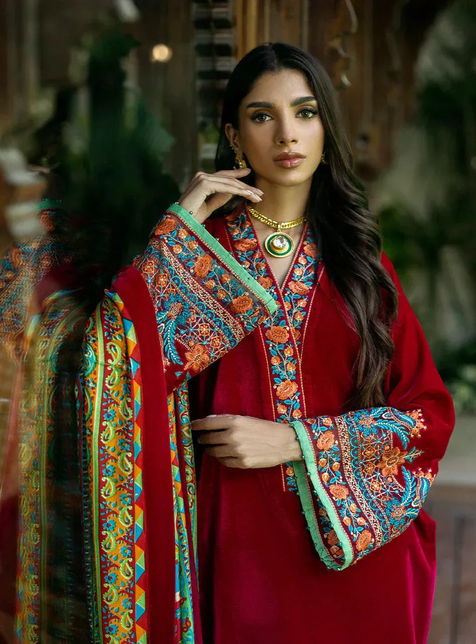 Zainab Chottani Makhmal Luxe Pret Blood Red Viscose – view 3 – Poshaq