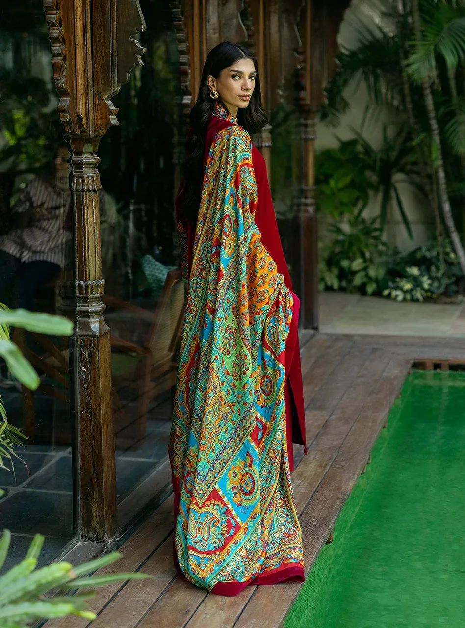 Zainab Chottani Makhmal Luxe Pret Blood Red Viscose – view 5 – Poshaq