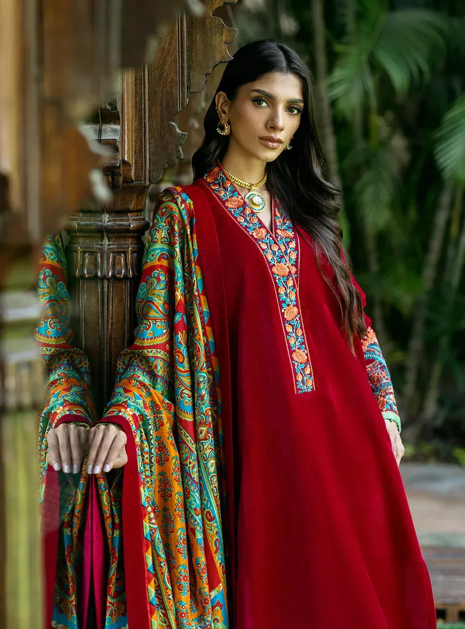 Zainab Chottani Makhmal Luxe Pret Blood Red Viscose – view 6 – Poshaq