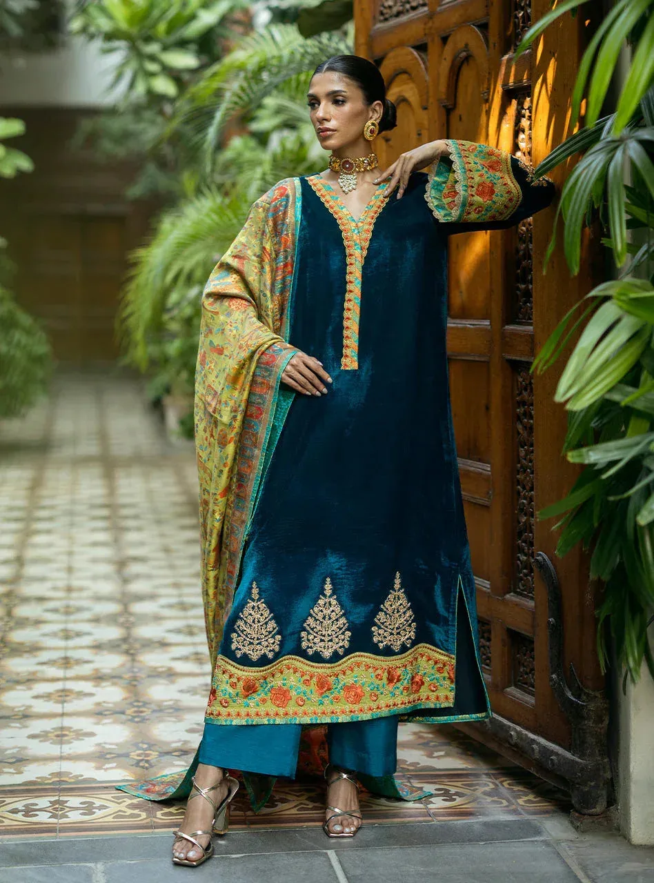 Zainab Chottani Makhmal Luxe Pret Emerald Green Jacquard – view 1 – Poshaq