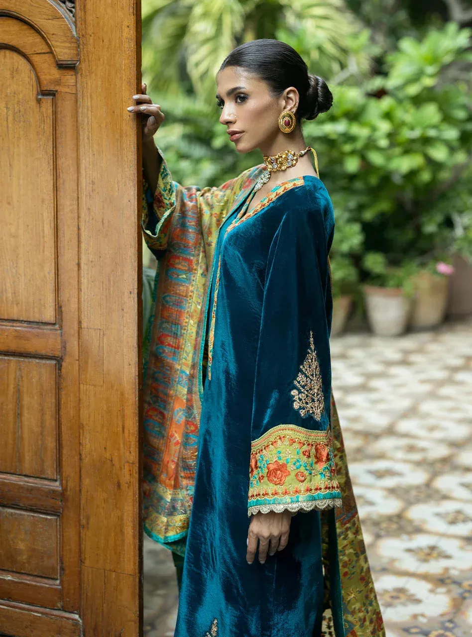 Zainab Chottani Makhmal Luxe Pret Emerald Green Jacquard – view 3 – Poshaq