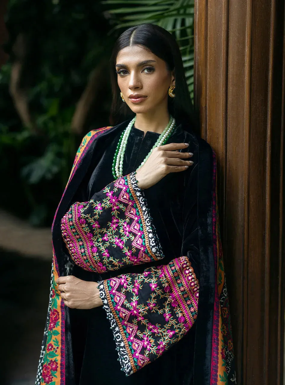 Zainab Chottani Makhmal Luxe Pret Black Viscose – view 3 – Poshaq