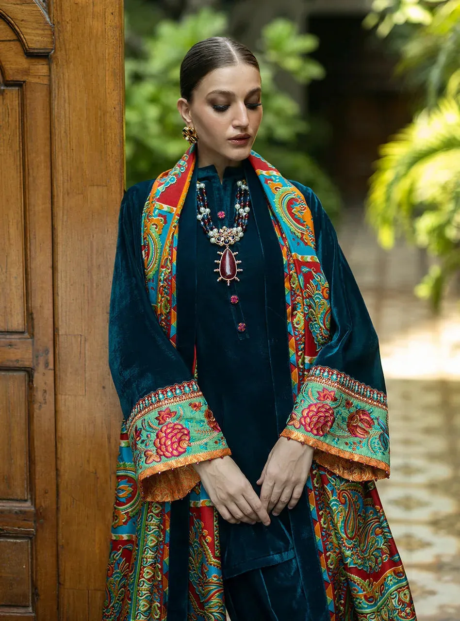 Zainab Chottani Makhmal Luxe Pret Deep Teal Velvet – view 4 – Poshaq
