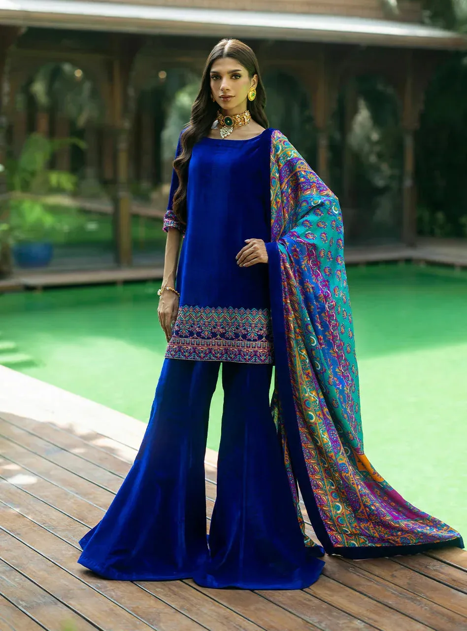 Zainab Chottani Makhmal Luxe Pret Electric Blue Velvet – view 2 – Poshaq