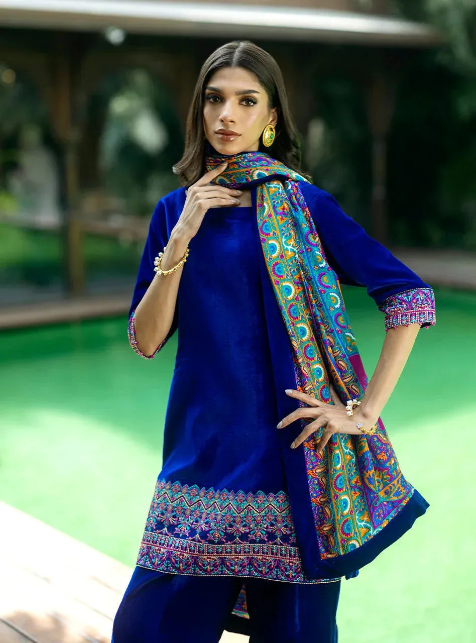 Zainab Chottani Makhmal Luxe Pret Electric Blue Velvet – view 5 – Poshaq