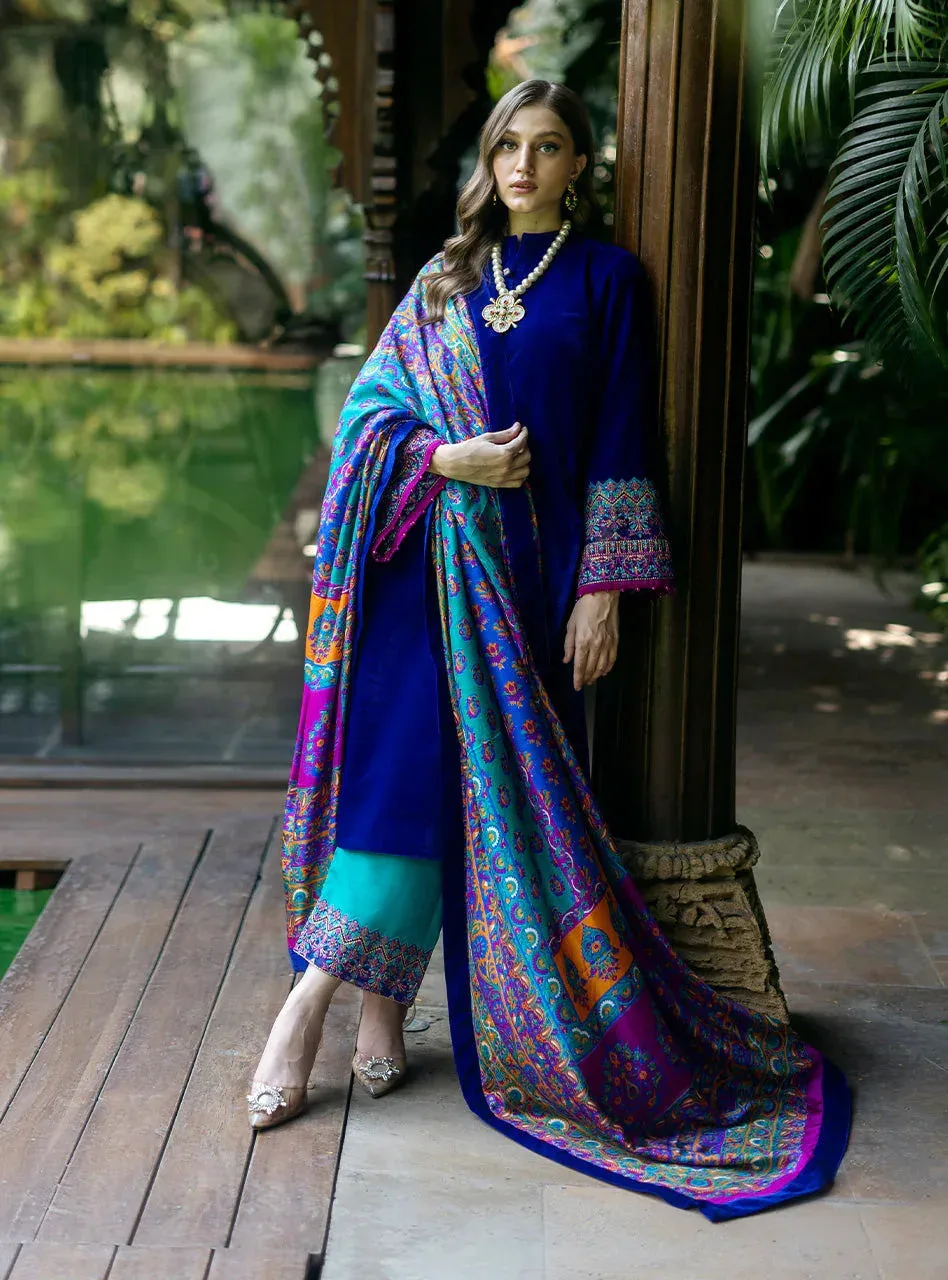 Zainab Chottani Makhmal Luxe Pret Electric Blue Viscose – view 1 – Poshaq