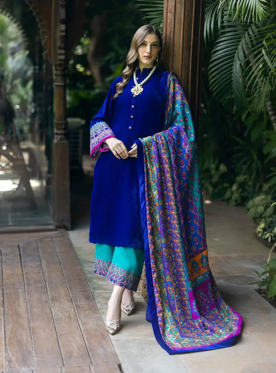 Zainab Chottani Makhmal Luxe Pret Electric Blue Viscose – view 2 – Poshaq
