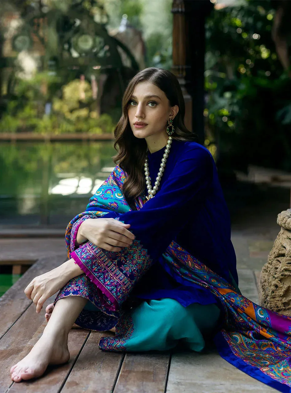 Zainab Chottani Makhmal Luxe Pret Electric Blue Viscose – view 3 – Poshaq
