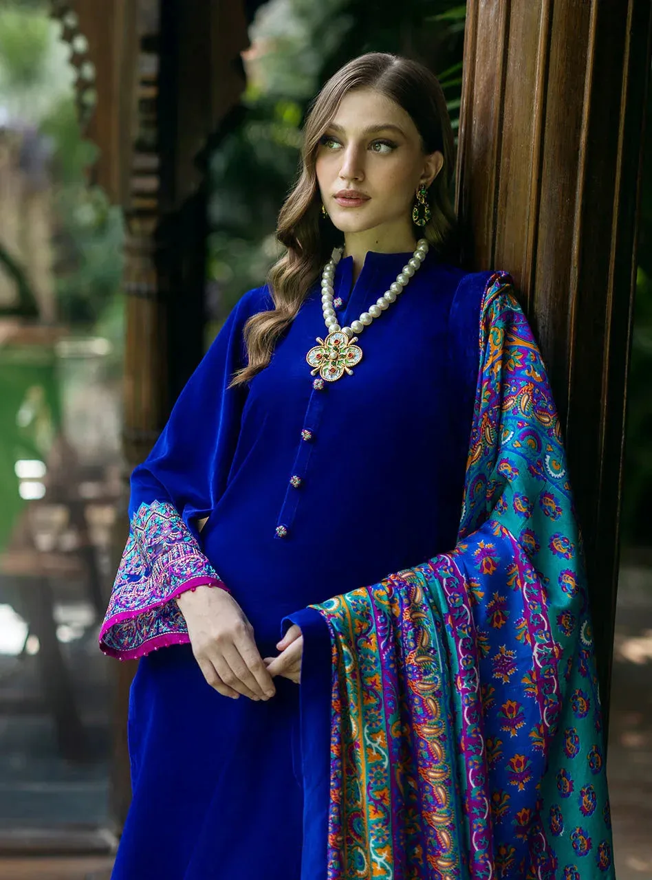 Zainab Chottani Makhmal Luxe Pret Electric Blue Viscose – view 4 – Poshaq