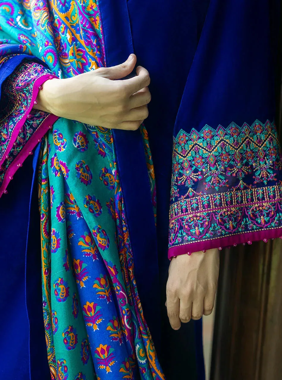 Zainab Chottani Makhmal Luxe Pret Electric Blue Viscose – view 5 – Poshaq