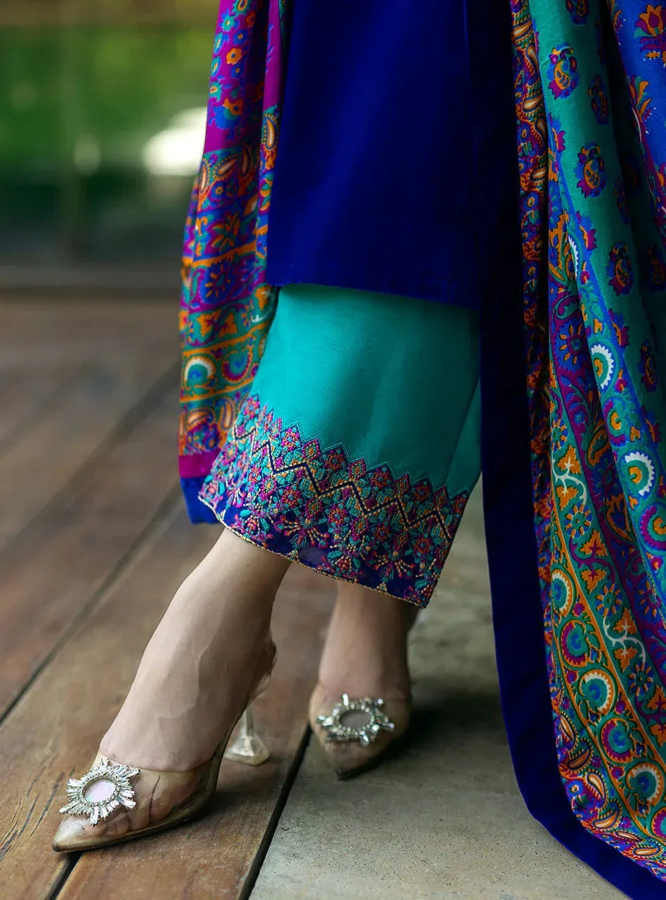 Zainab Chottani Makhmal Luxe Pret Electric Blue Viscose – view 6 – Poshaq