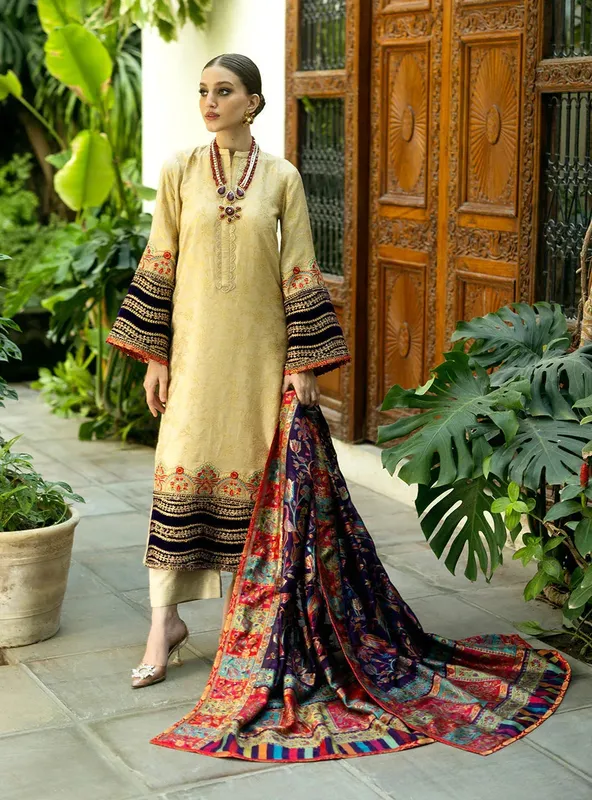 Zainab Chottani Makhmal Luxe Pret Beige Velvet – view 1 – Poshaq