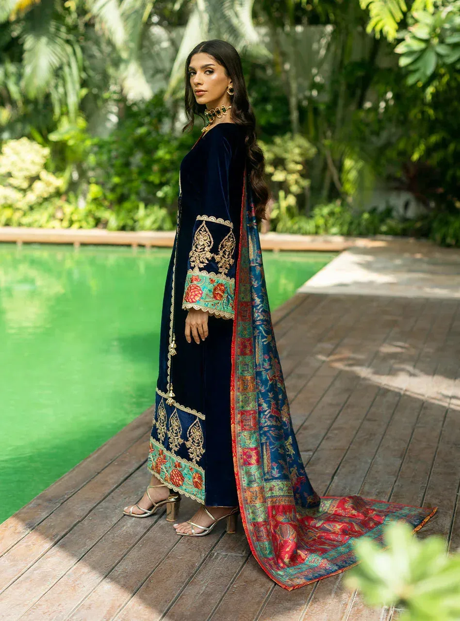 Zainab Chottani Makhmal Luxe Pret Dark Blue Viscose – view 2 – Poshaq
