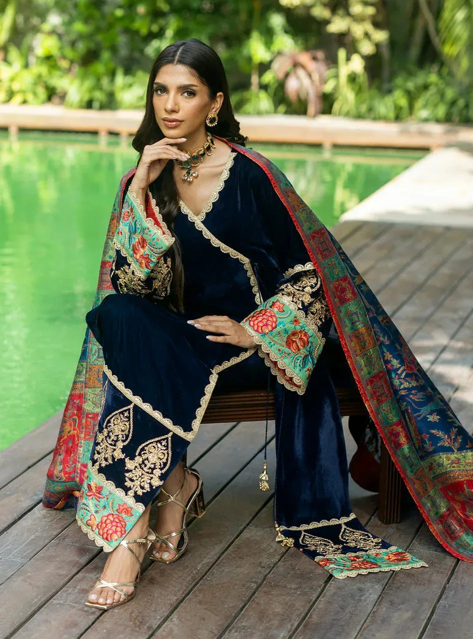 Zainab Chottani Makhmal Luxe Pret Dark Blue Viscose – view 3 – Poshaq