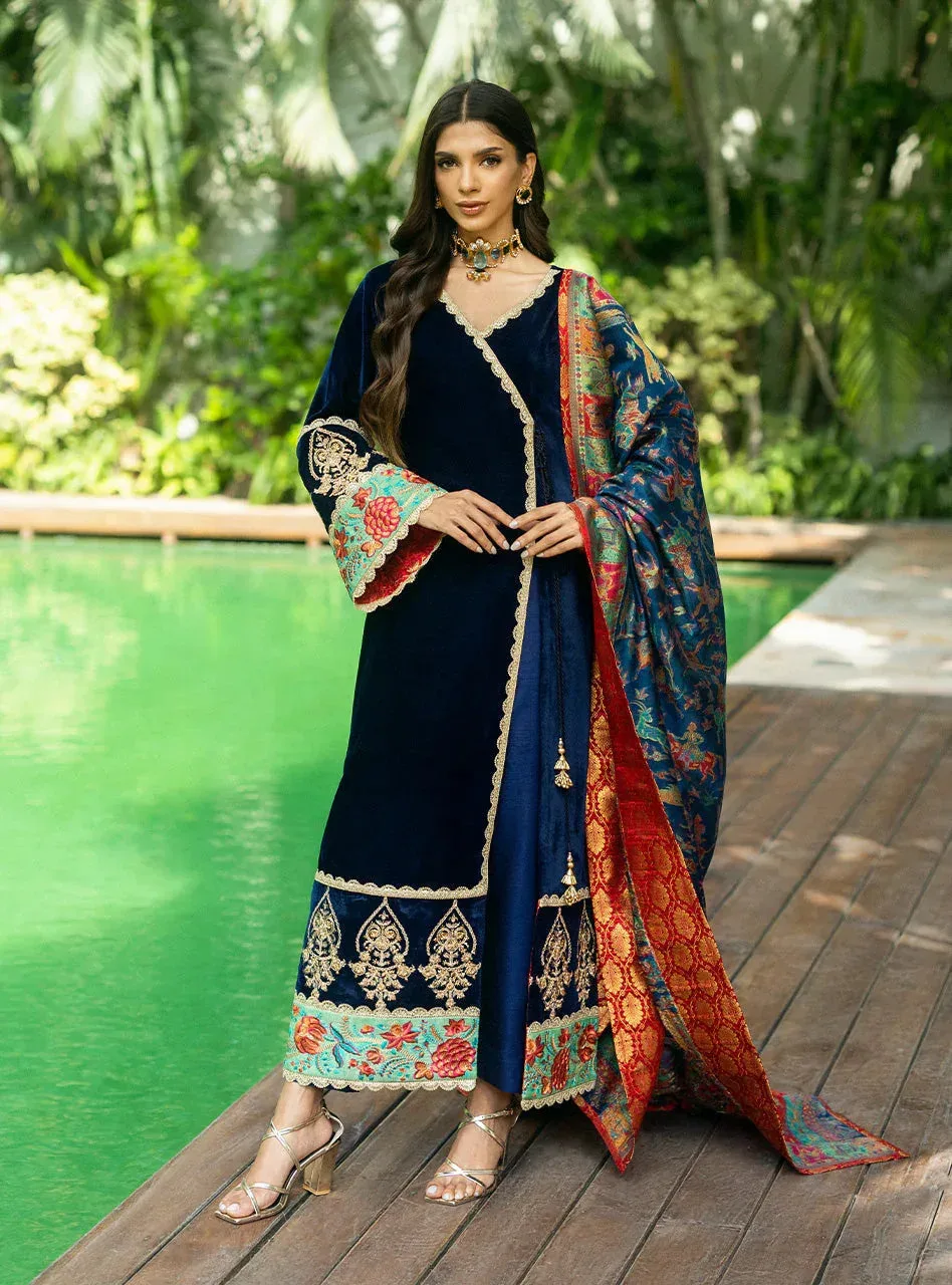 Zainab Chottani Makhmal Luxe Pret Dark Blue Viscose – view 4 – Poshaq