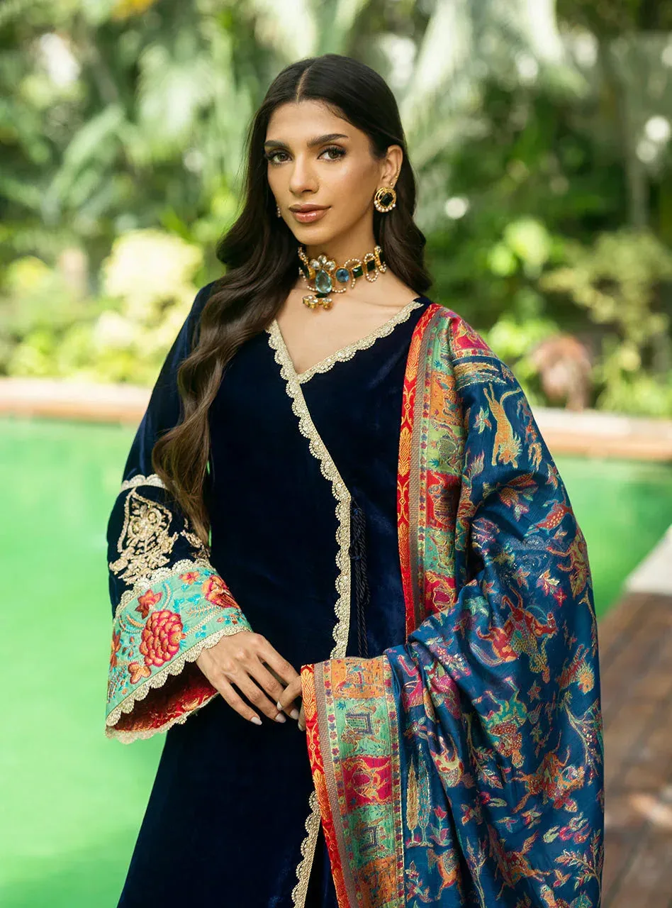 Zainab Chottani Makhmal Luxe Pret Dark Blue Viscose – view 5 – Poshaq