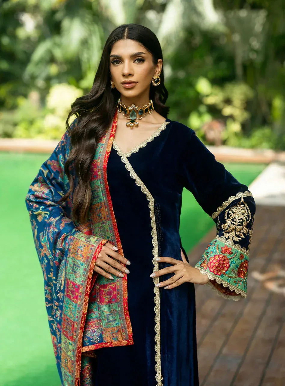 Zainab Chottani Makhmal Luxe Pret Dark Blue Viscose – view 6 – Poshaq