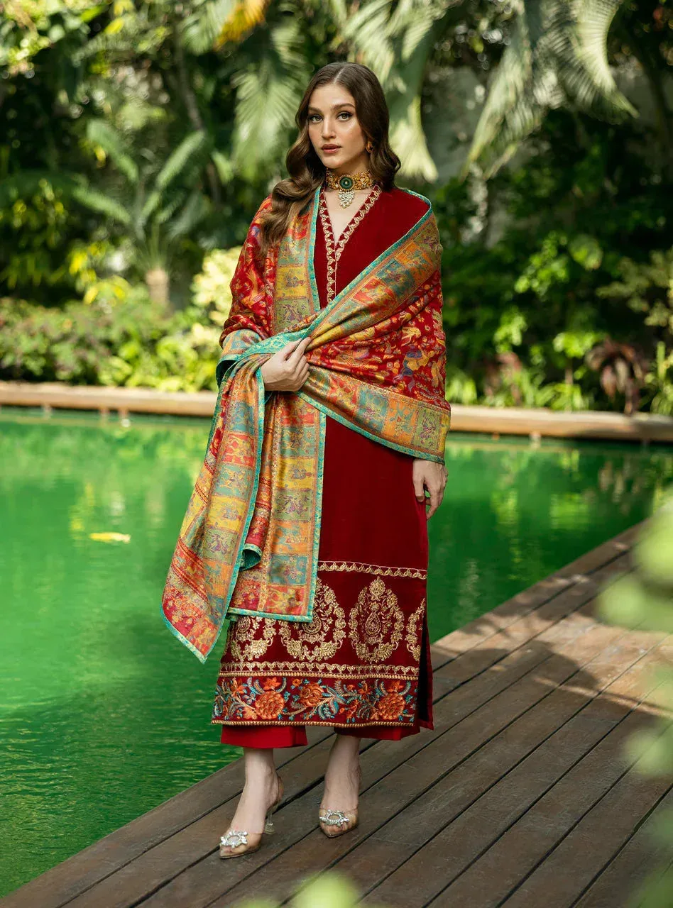 Zainab Chottani Makhmal Luxe Pret Deep Red Viscose – view 2 – Poshaq