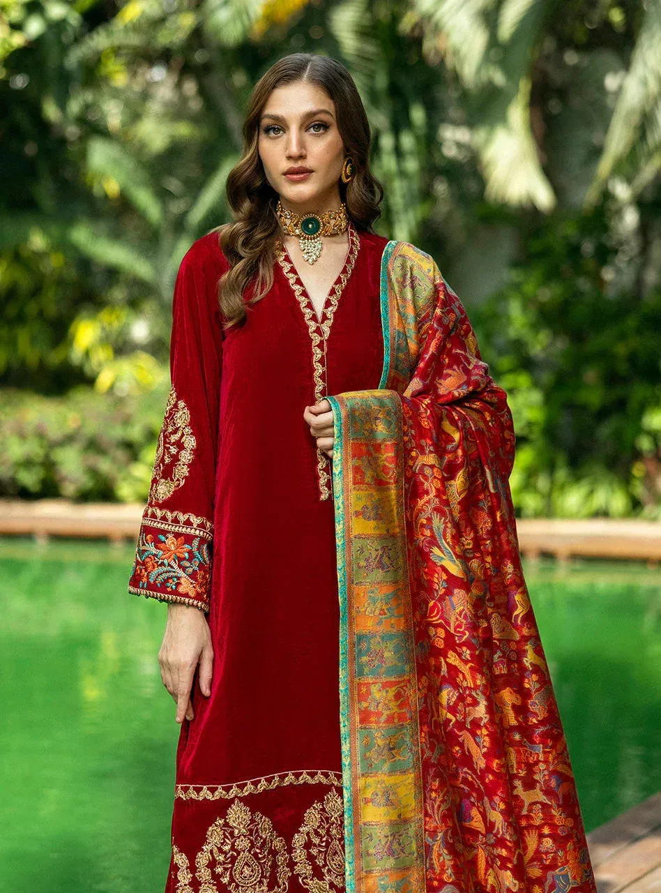 Zainab Chottani Makhmal Luxe Pret Deep Red Viscose – view 3 – Poshaq