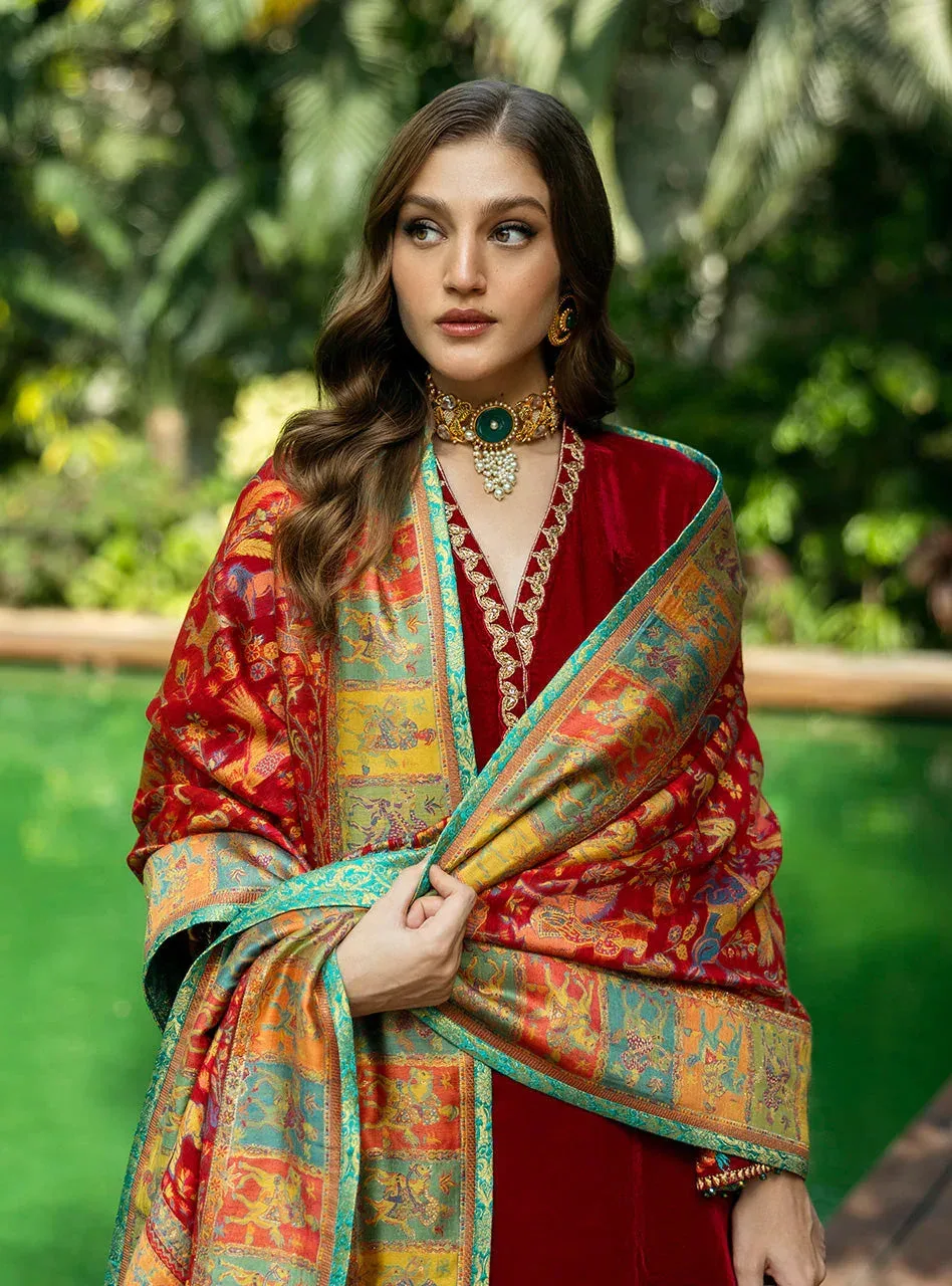 Zainab Chottani Makhmal Luxe Pret Deep Red Viscose – view 4 – Poshaq